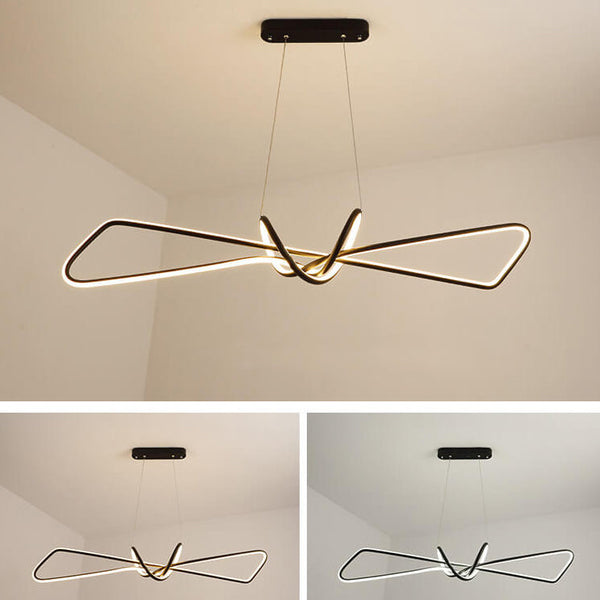 Close-up of Bow Tie Chandelier showing minimalist black design