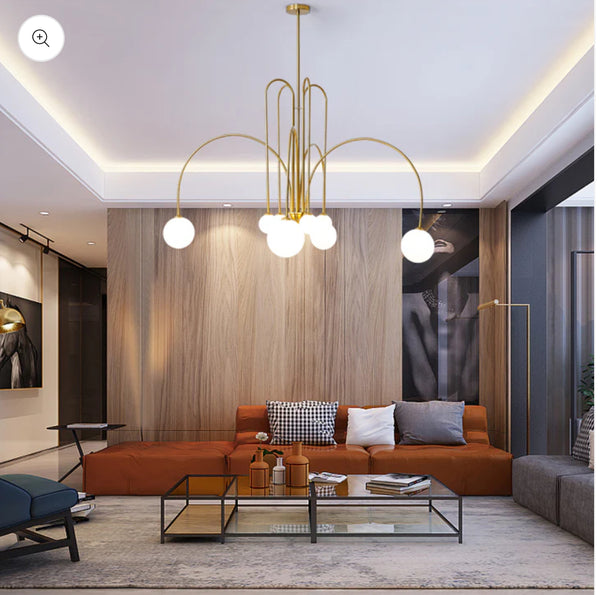 Gran Fontana gold chandelier illuminated