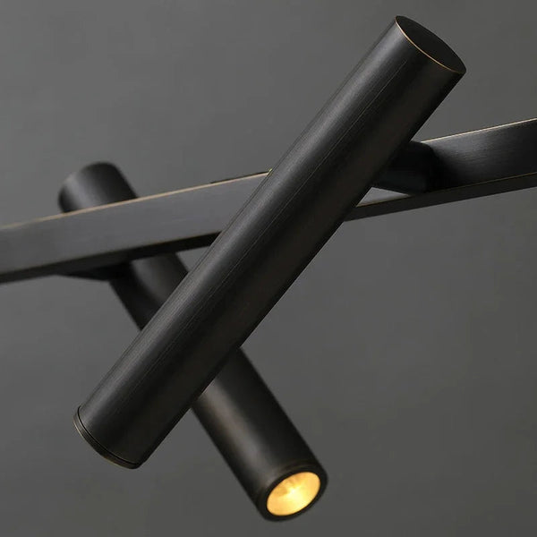 Nordique black chandelier illuminated