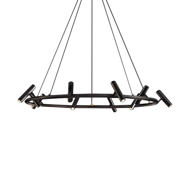 Nordique round chandelier illuminated in a living room
