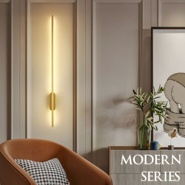 Close-up of Linear bronze wall light's modern design