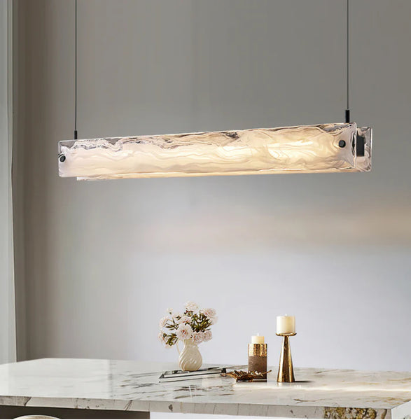 Italian marble light with rectangular metal and glass design