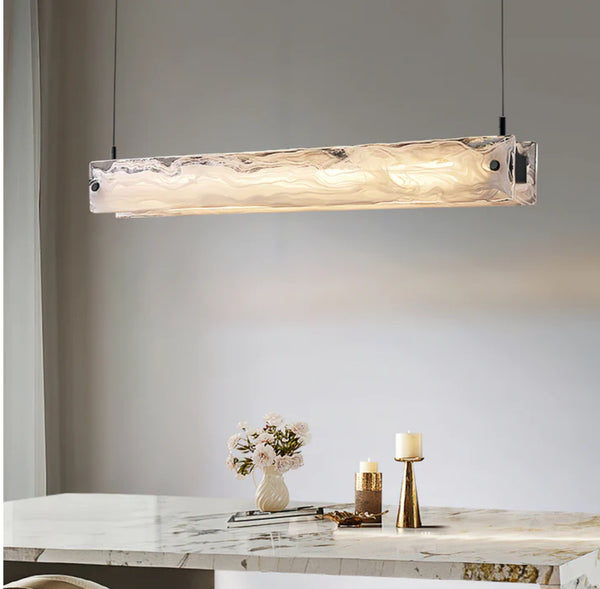 Italian marble light hanging above a kitchen island