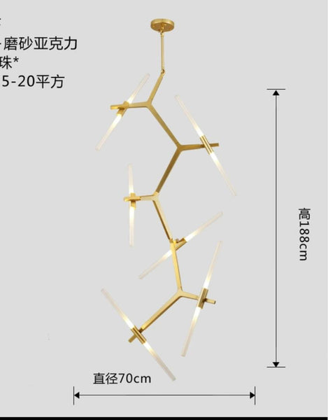 Close-up of Xylin 2 Chandelier showing articulated glass tube arms