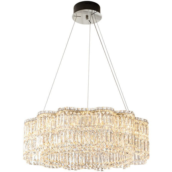 Halo Round Crystal Chandelier in chrome silver hanging in a Nigerian living room