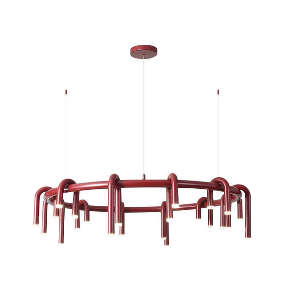 Lustre tube chandelier in red, U-shaped design