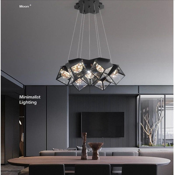 Nordic Fiery Chandelier Light with flame-inspired design hanging in a Nigerian living room