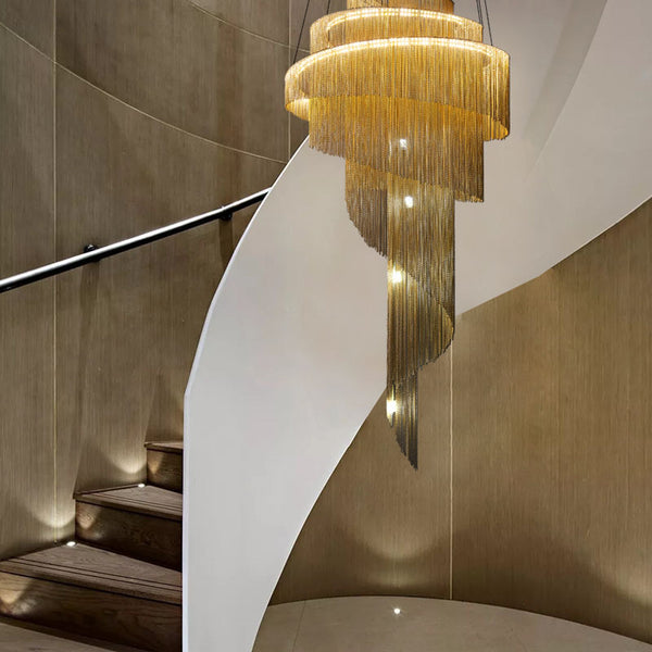 Postmodern Luxury Chandelier with elongated sculptural frame above a dining table