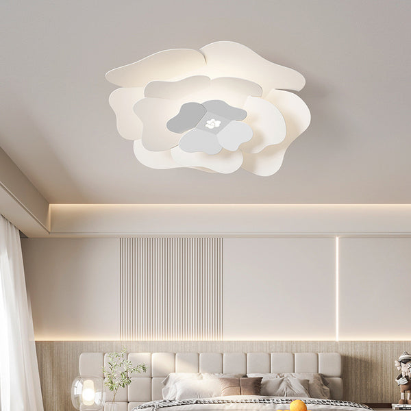 Flower Trichromatic Ceiling Light with matte white flower design mounted on a Nigerian ceiling