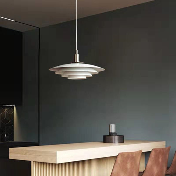 Danish Saucer Nordic Ceiling Light with saucer-shaped design mounted on a Nigerian ceiling