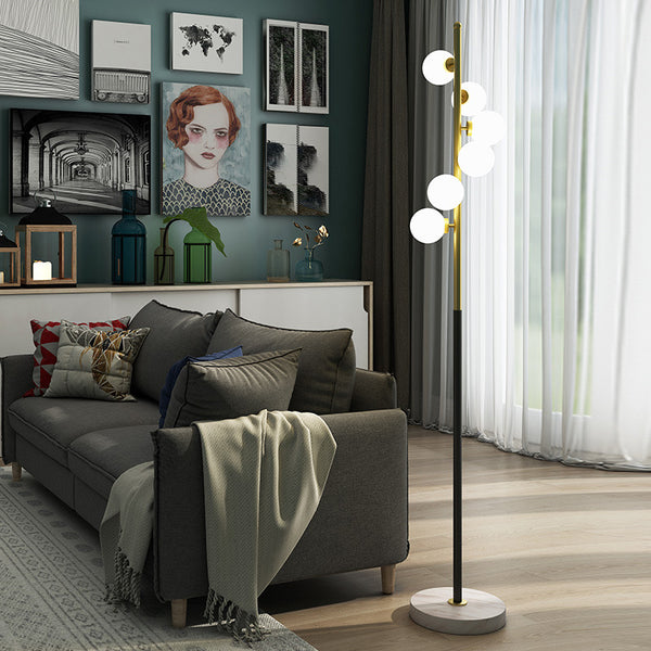 Post-Modern Nordic Floor Lamp illuminated in a modern Lagos living room