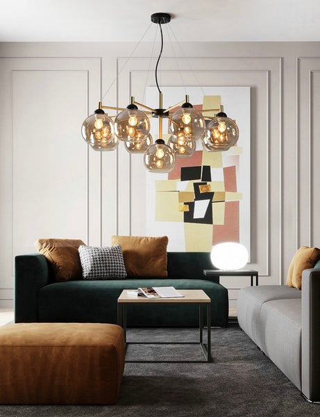 Post-Modern Luxury Chandelier with sculptural frame above a dining table