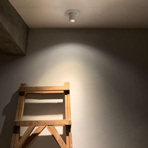 Close-up of rotational recessed spotlight showing adjustable LED head