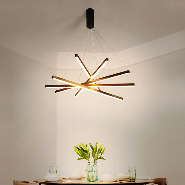 5 x 80 LED Warm Light chandelier with five light heads above a dining table