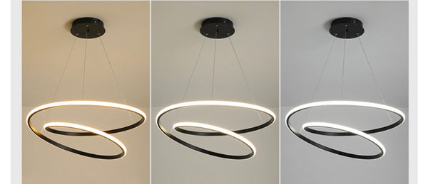 Close-up of Black Trichromatic Chandelier showing aluminium frame
