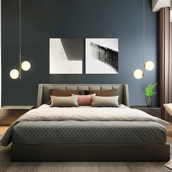Double Moon Globe Droplight illuminated in a Nigerian bedroom