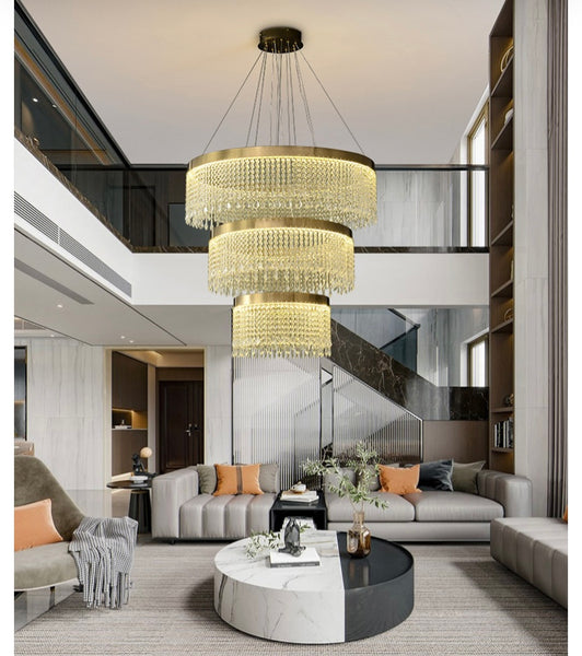 Close-up of 3-Step Luxury Crystal Chandelier showing crystal tier detail