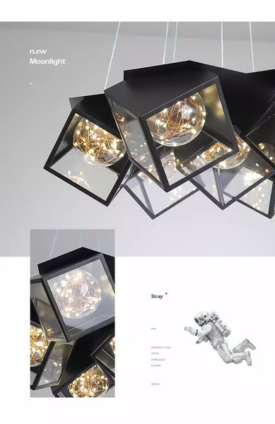 Nordic Fiery Chandelier Light illuminated above a dining table in Lagos