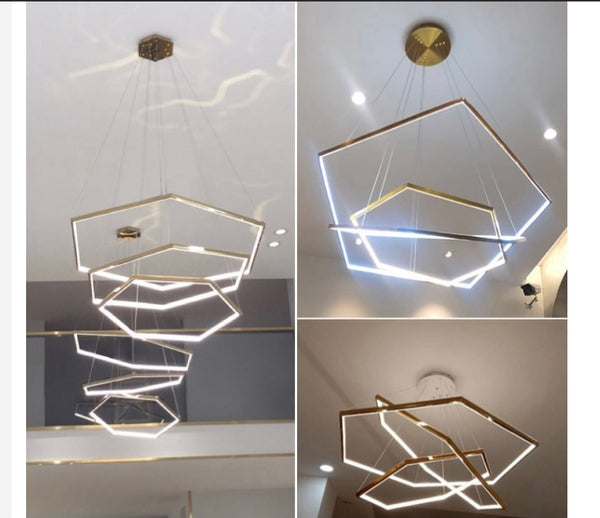 Gold Steel Trichromatic Chandelier styled in a modern Lagos home