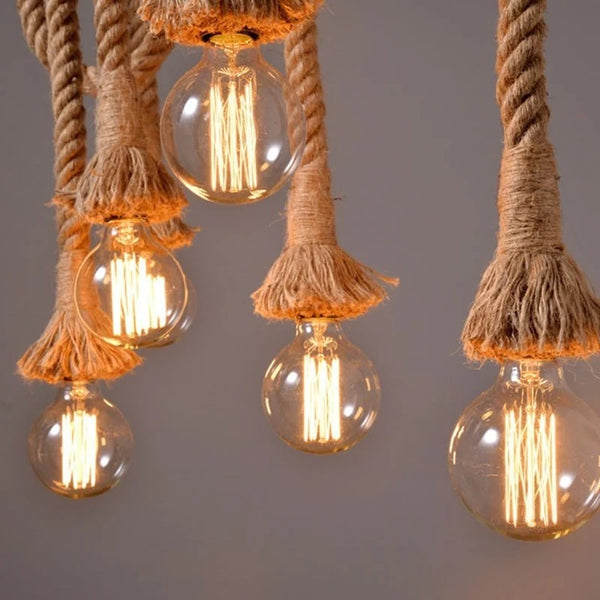 Double Rattan Hemp Droplight pendant hanging in a Nigerian lounge