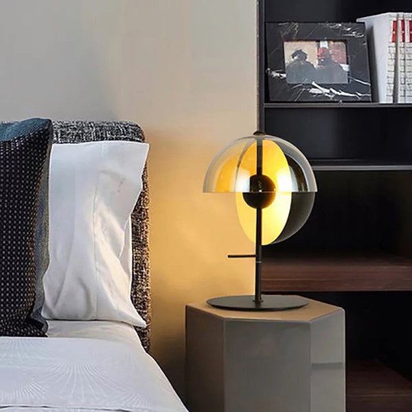 Close-up of Hemisphere Table Lamp showing dome design and warm light glow