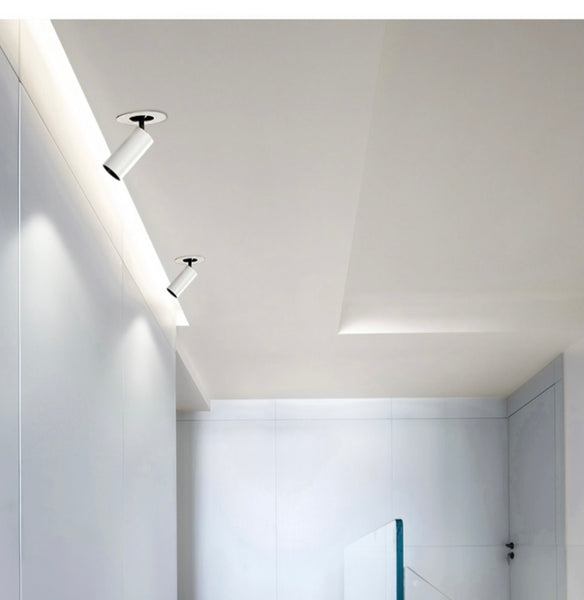 Recessed rotational spotlight installed in a Nigerian living room ceiling