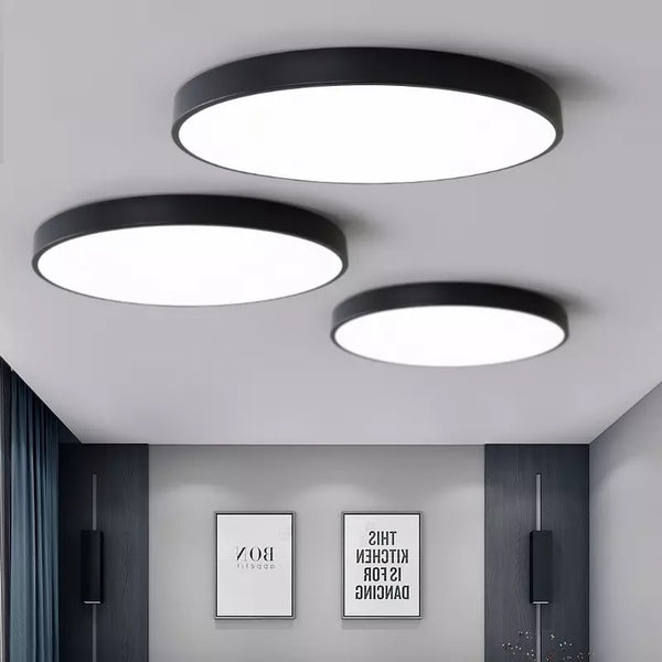 Circle Geometry LED flush mount ceiling light installed in a low-ceiling hallway in Lagos