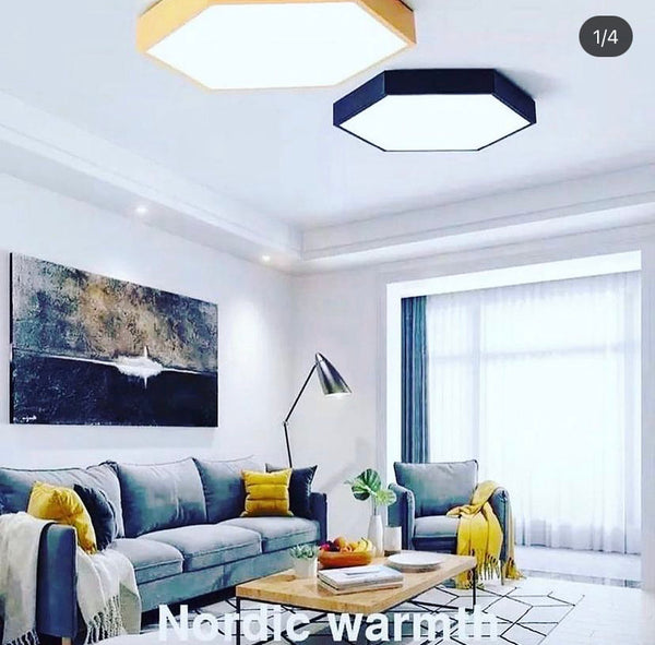 Hexagon Geometry ceiling flush light illuminated in a Lagos living room