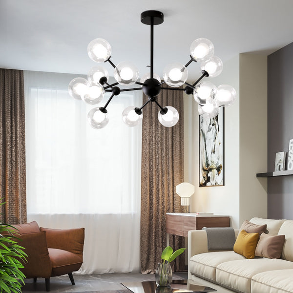 18-Head Black Ceiling Light with matte black multi-head cluster mounted on a Nigerian ceiling