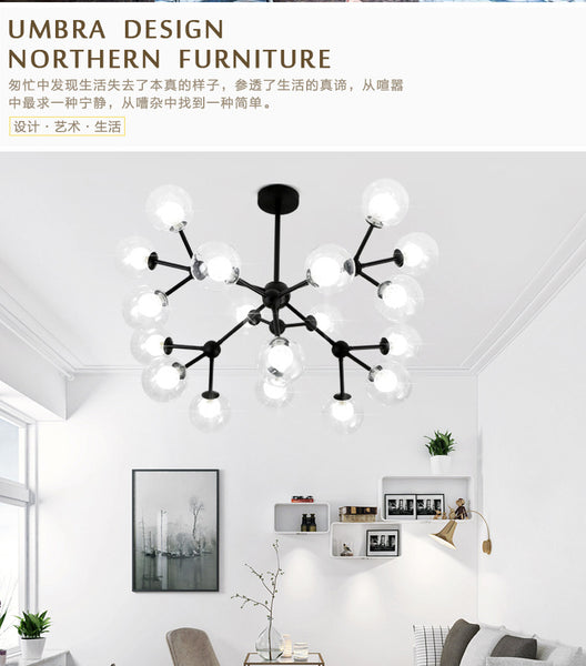 18-Head Black Ceiling Light illuminated above a Nigerian staircase