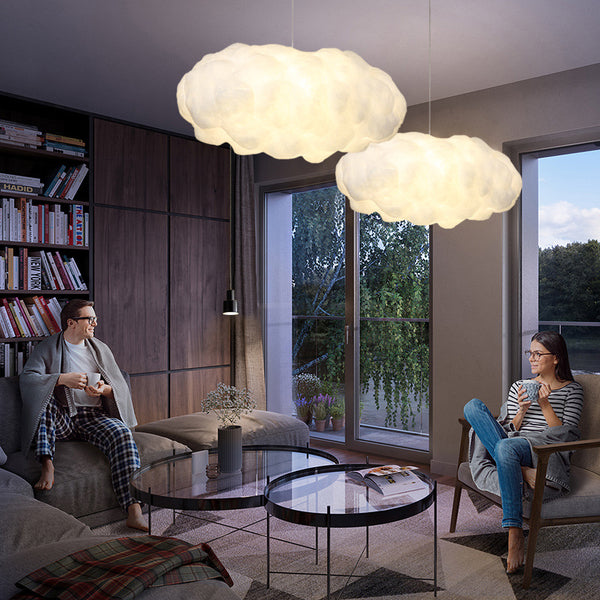 Cotton Cloud Ceiling Light with soft cloud-shaped fabric diffuser mounted on a Nigerian ceiling